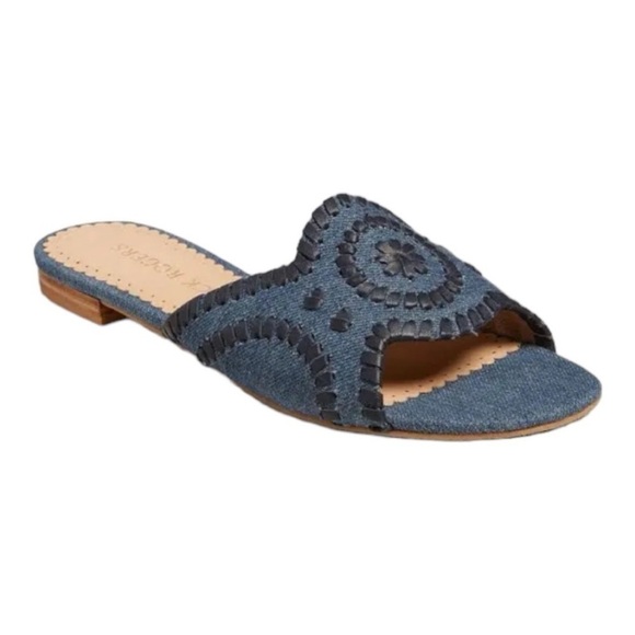 New! Jack Rogers Thompson Denim Whipstitch Slides - Picture 1 of 4
